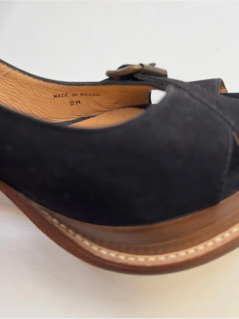 Michael Kors Black Suede Peep-Toe Block Heel Pumps with Buckle